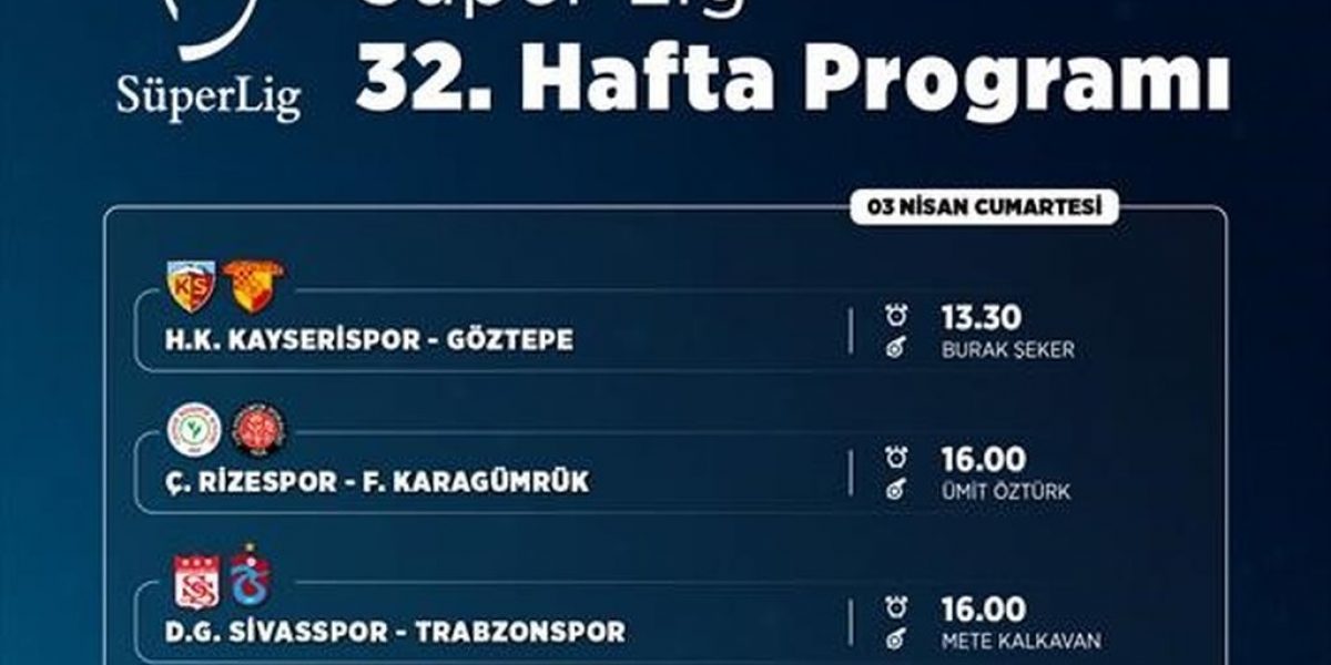 Süper Lig’in 32. haftası 03 Nisan Cumartesi günü 4 maç ile başlayacak